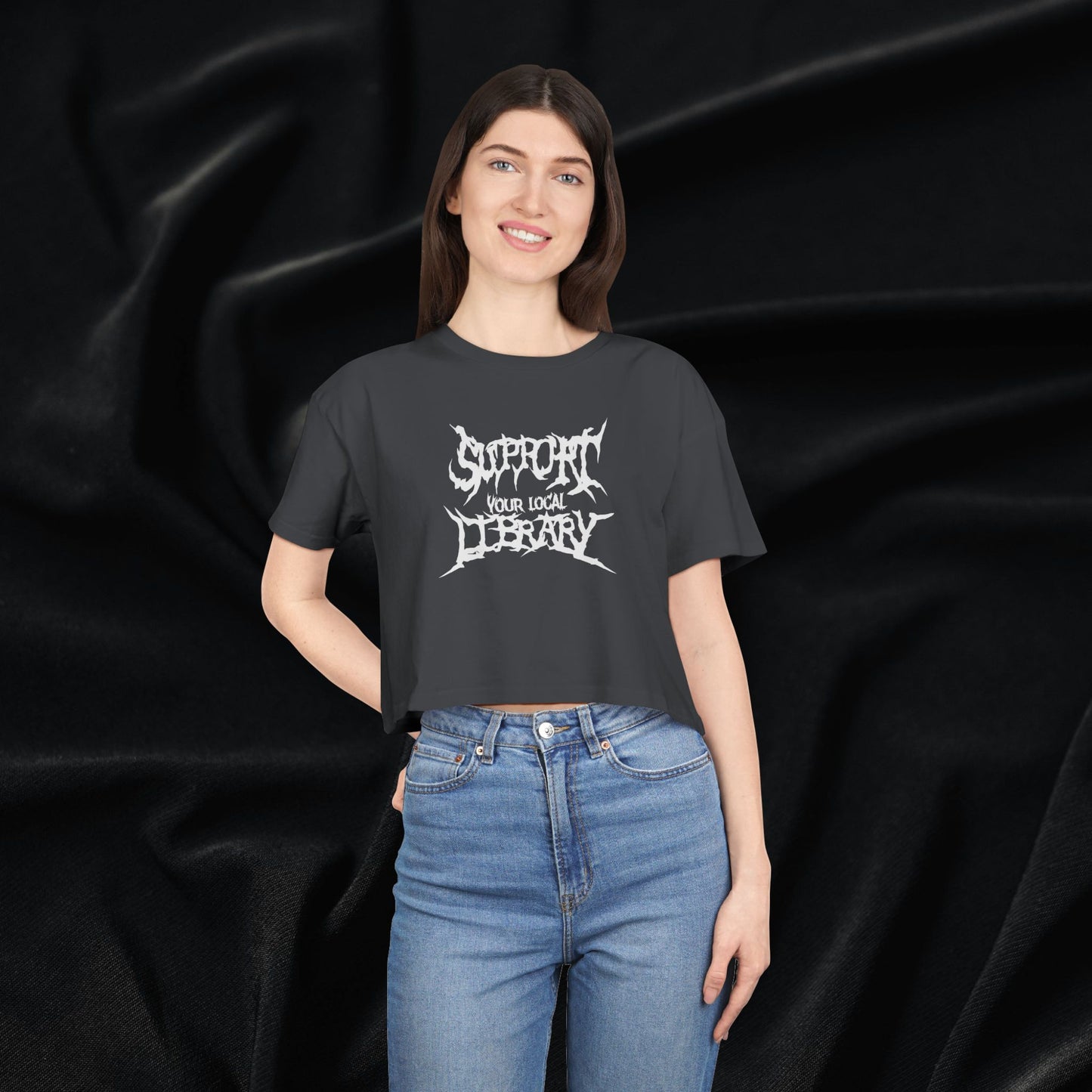 Support Your Local Library Women's Crop Tee