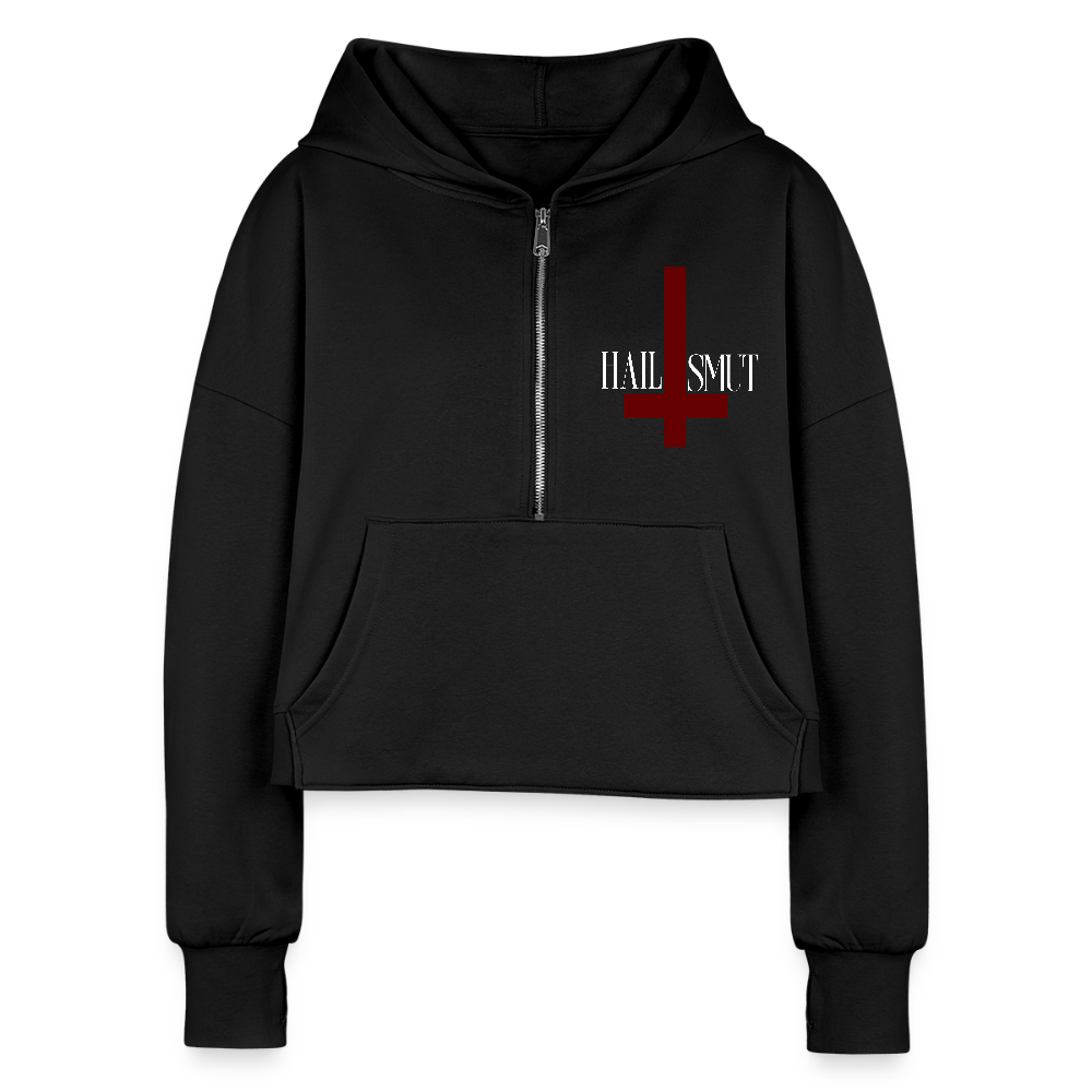 Hail Smut Women's Half Zip Cropped Hoodie - black
