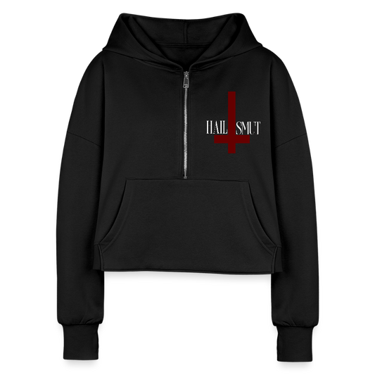 Hail Smut Women's Half Zip Cropped Hoodie - black