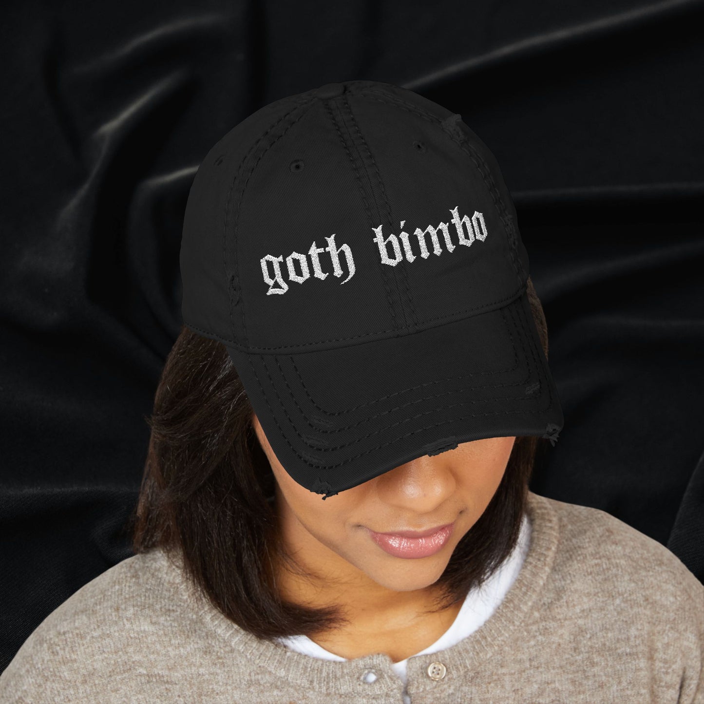 Goth Bimbo Distressed Dad Hat (Embroidered)