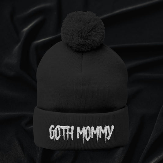Goth Mommy Pom-Pom Knit Beanie (Embroidered)